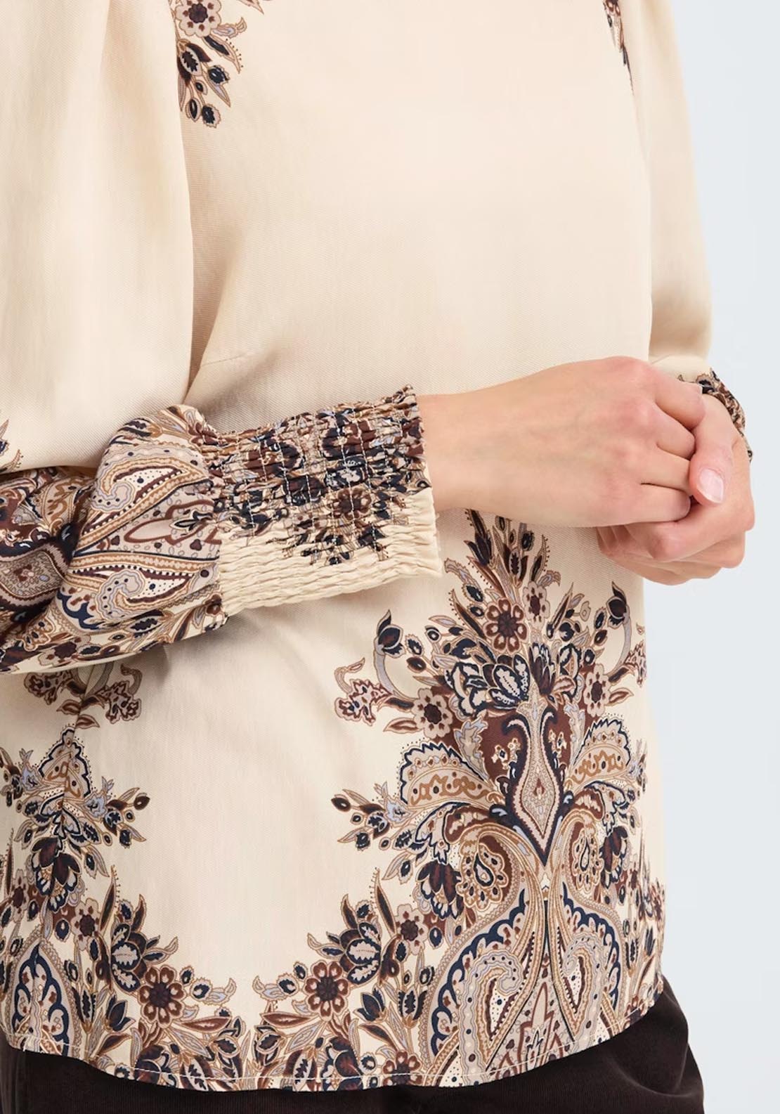 Fransa Long Sleeve Blouse - Pumicestone Paisley 4 Shaws Department Stores