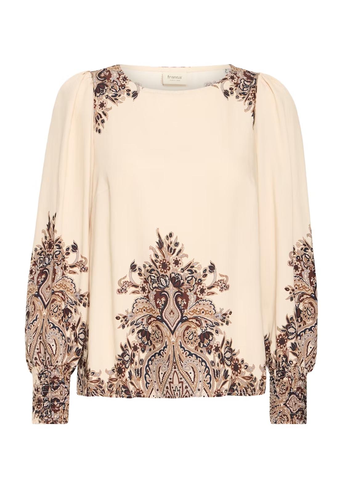 Fransa Long Sleeve Blouse - Pumicestone Paisley 9 Shaws Department Stores