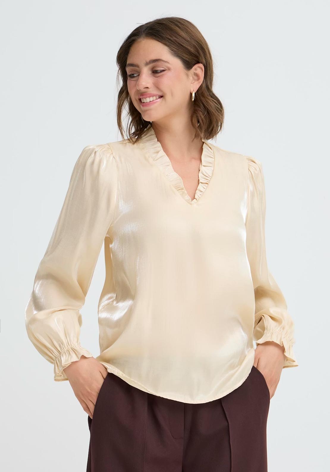 Fransa Yolanda Blouse - Oyster Gray 1 Shaws Department Stores
