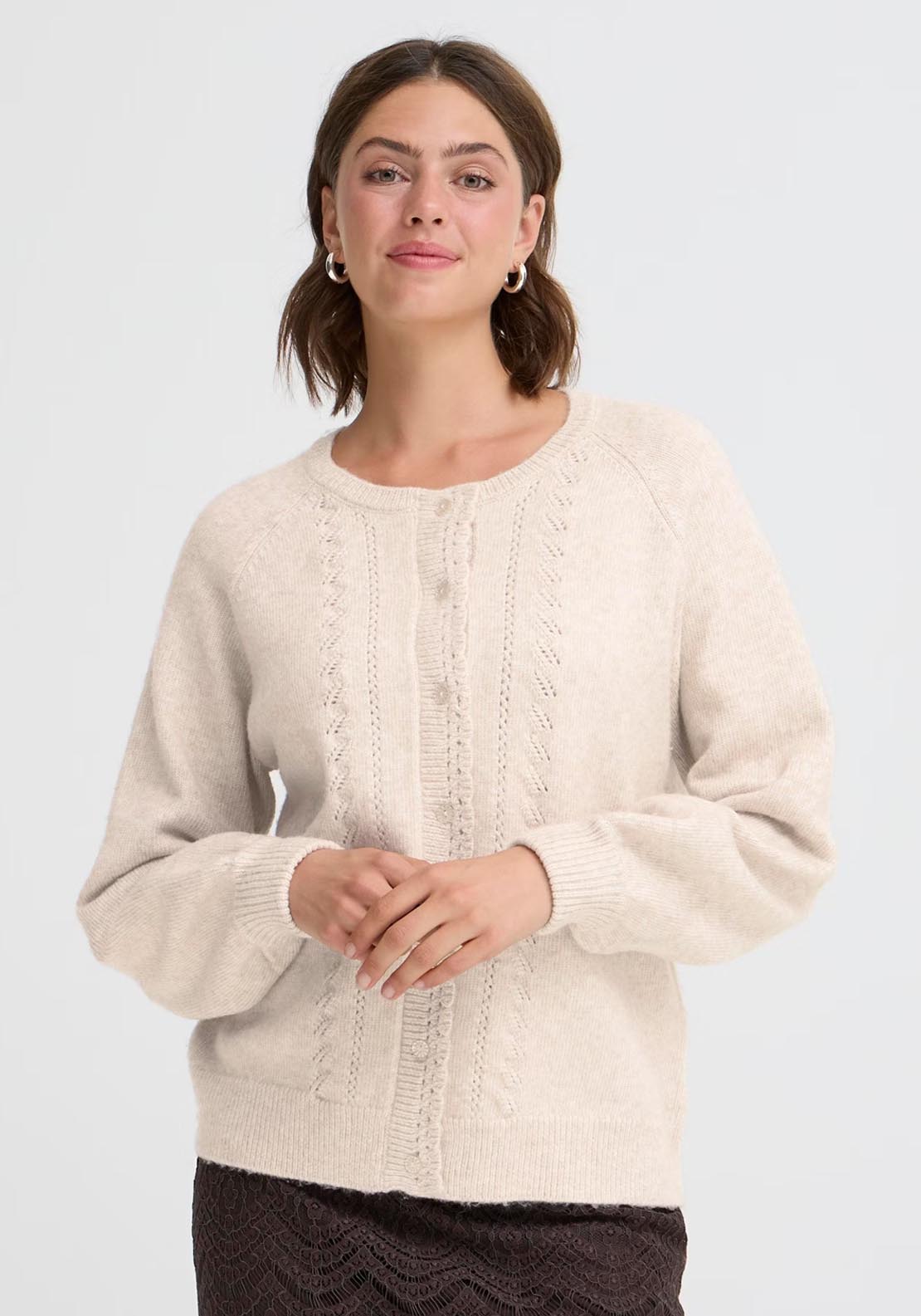 Fransa Elly Cardigan - Oatmeal Melange 1 Shaws Department Stores