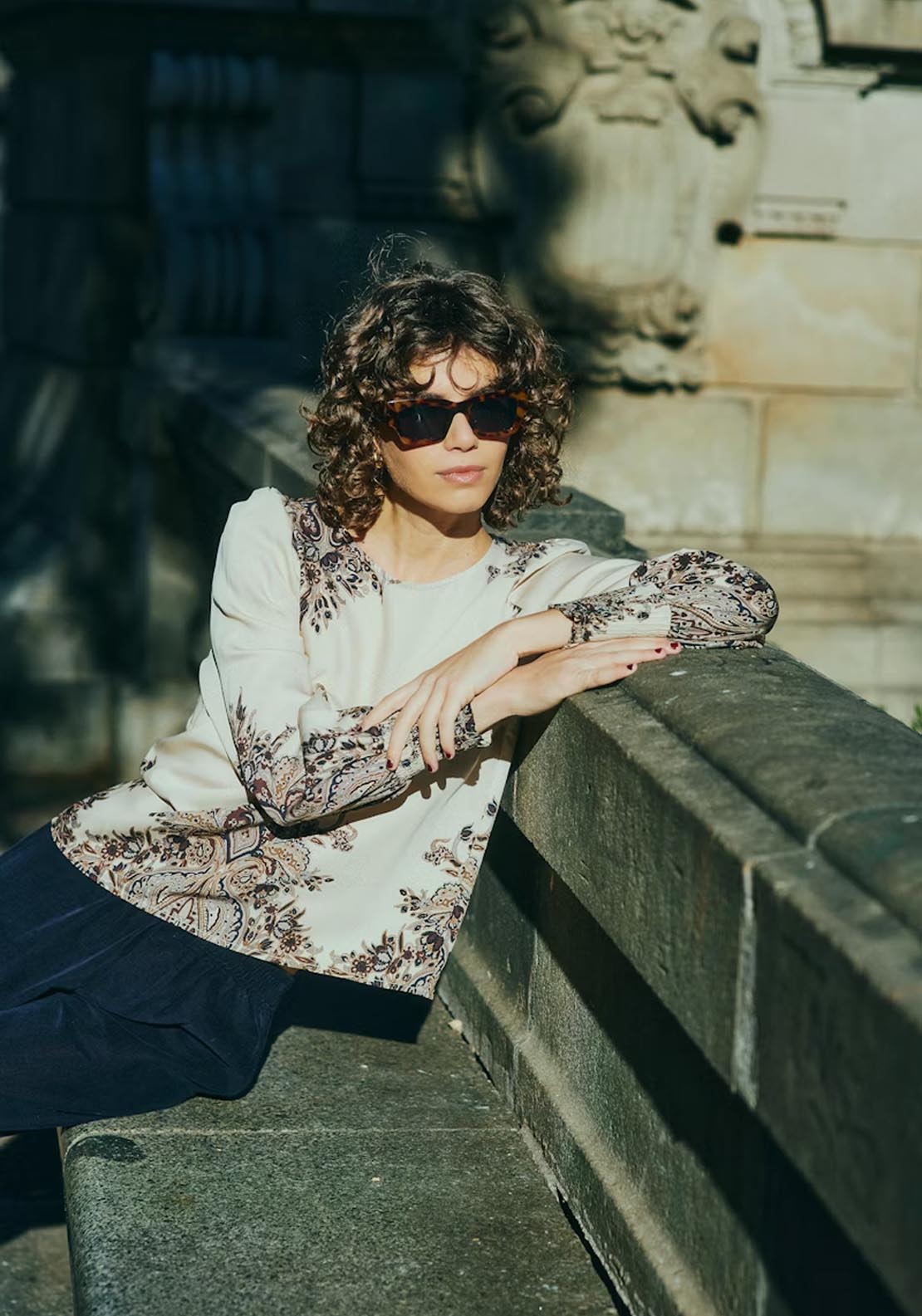 Fransa Long Sleeve Blouse - Pumicestone Paisley 6 Shaws Department Stores