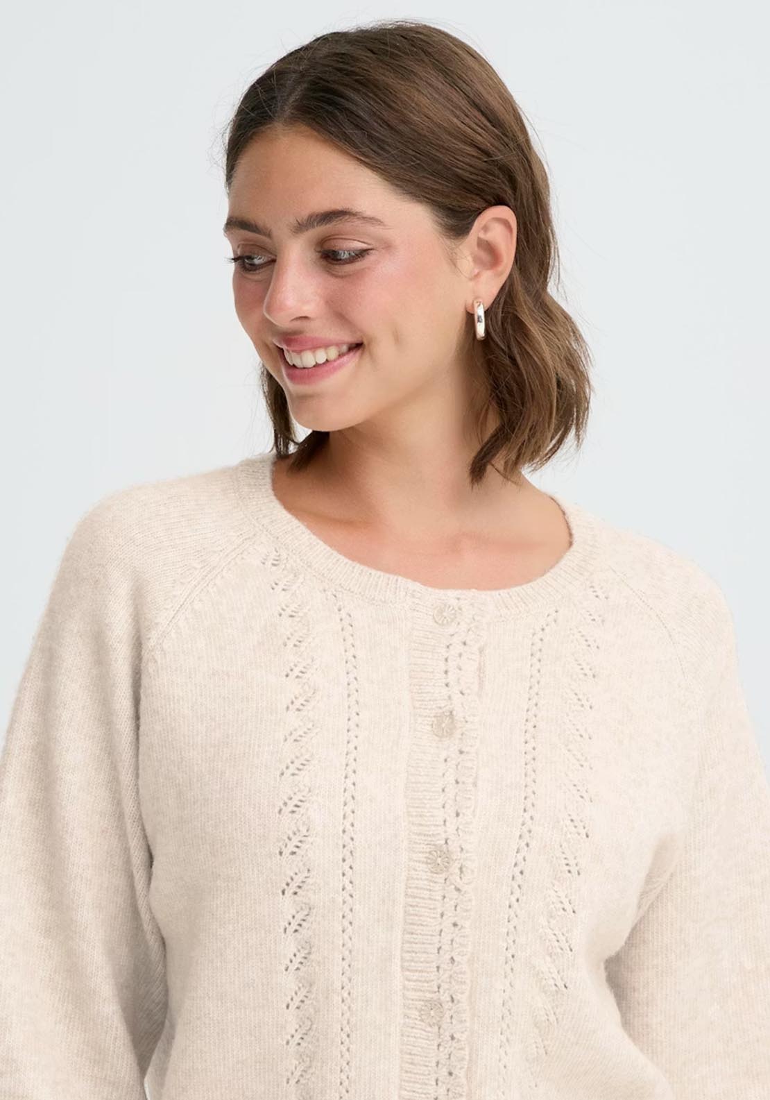 Fransa Elly Cardigan - Oatmeal Melange 3 Shaws Department Stores