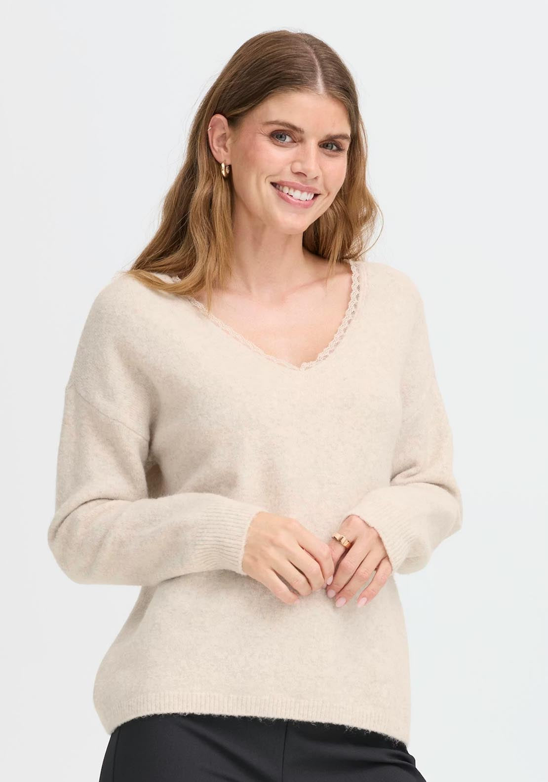 Fransa Ellen Pullover - Oatmeal Melange 1 Shaws Department Stores