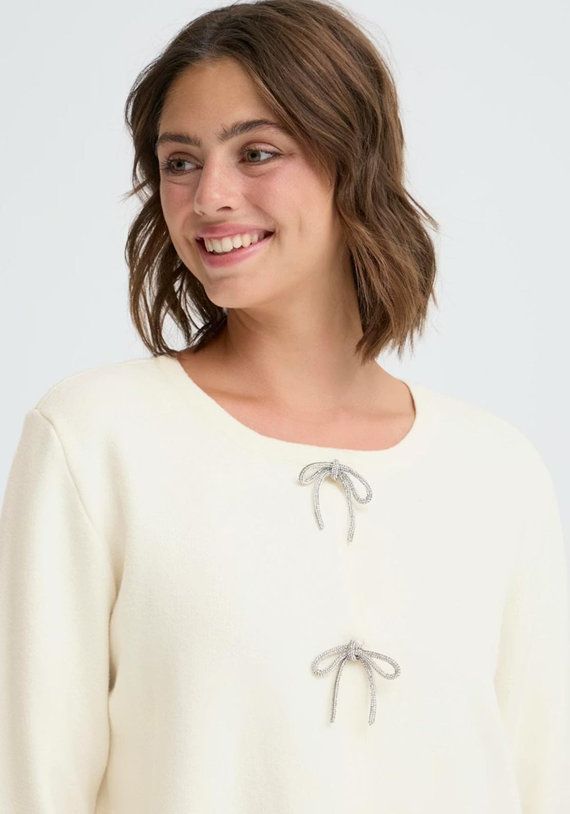 Fransa Sally Cardigan - White 3 Shaws Department Stores