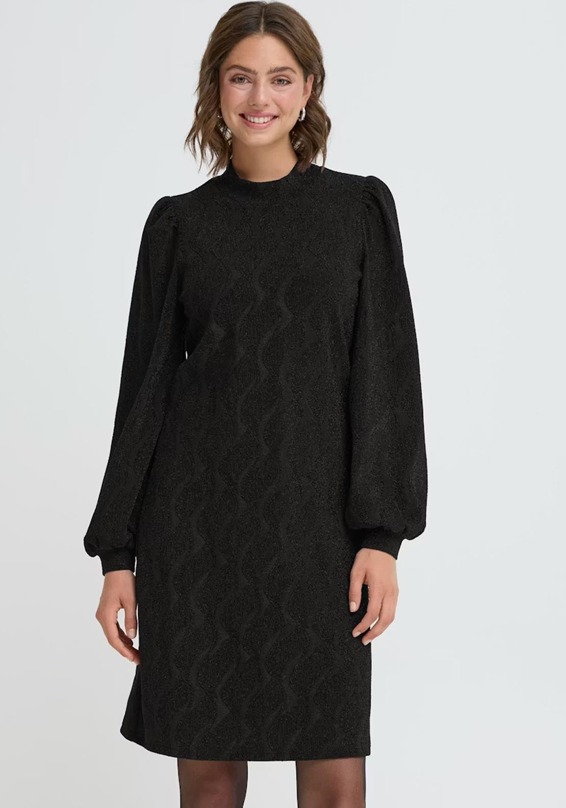 Fransa Avalon Dress - Black Jacquard 1 Shaws Department Stores