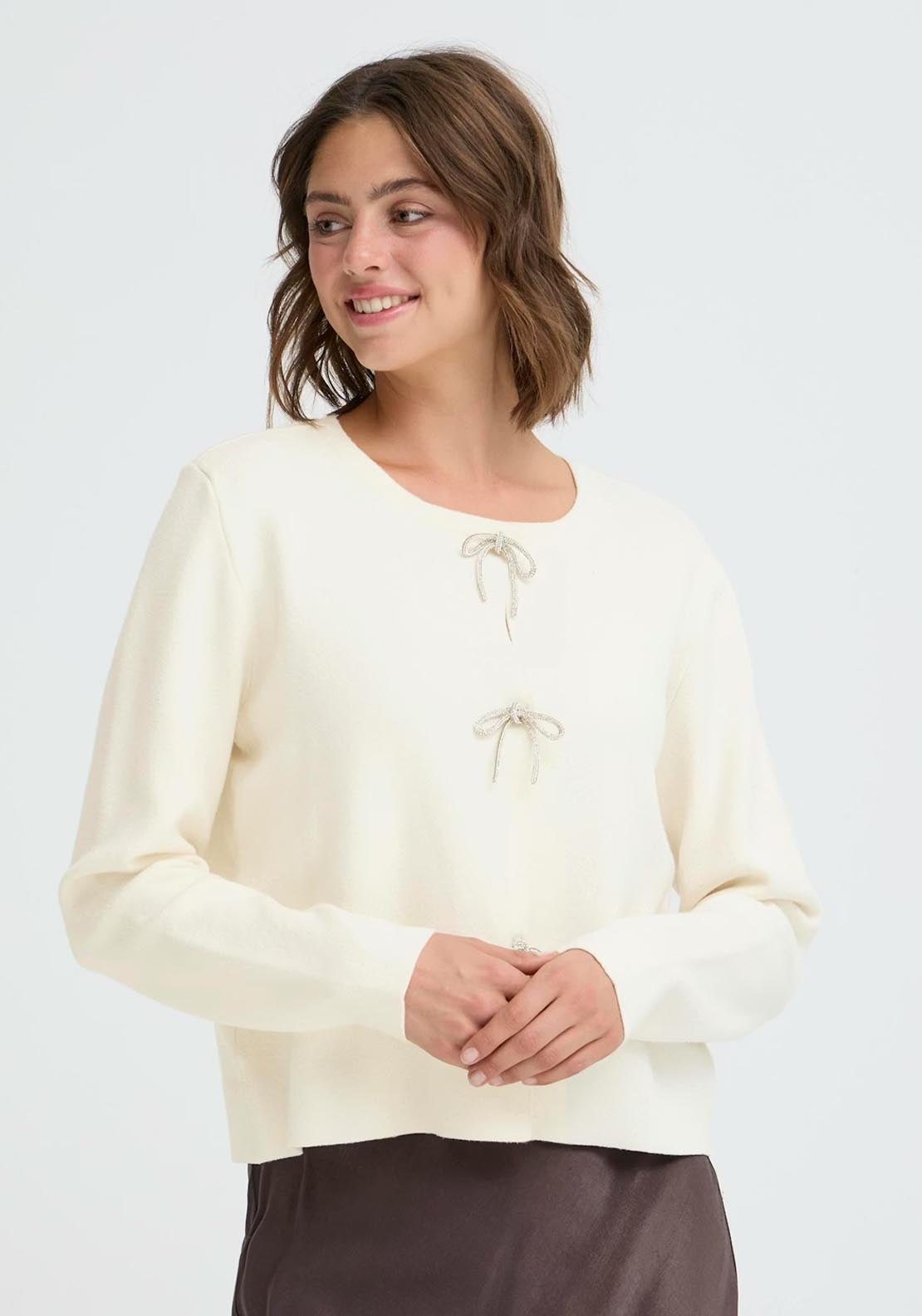 Fransa Sally Cardigan - White 1 Shaws Department Stores