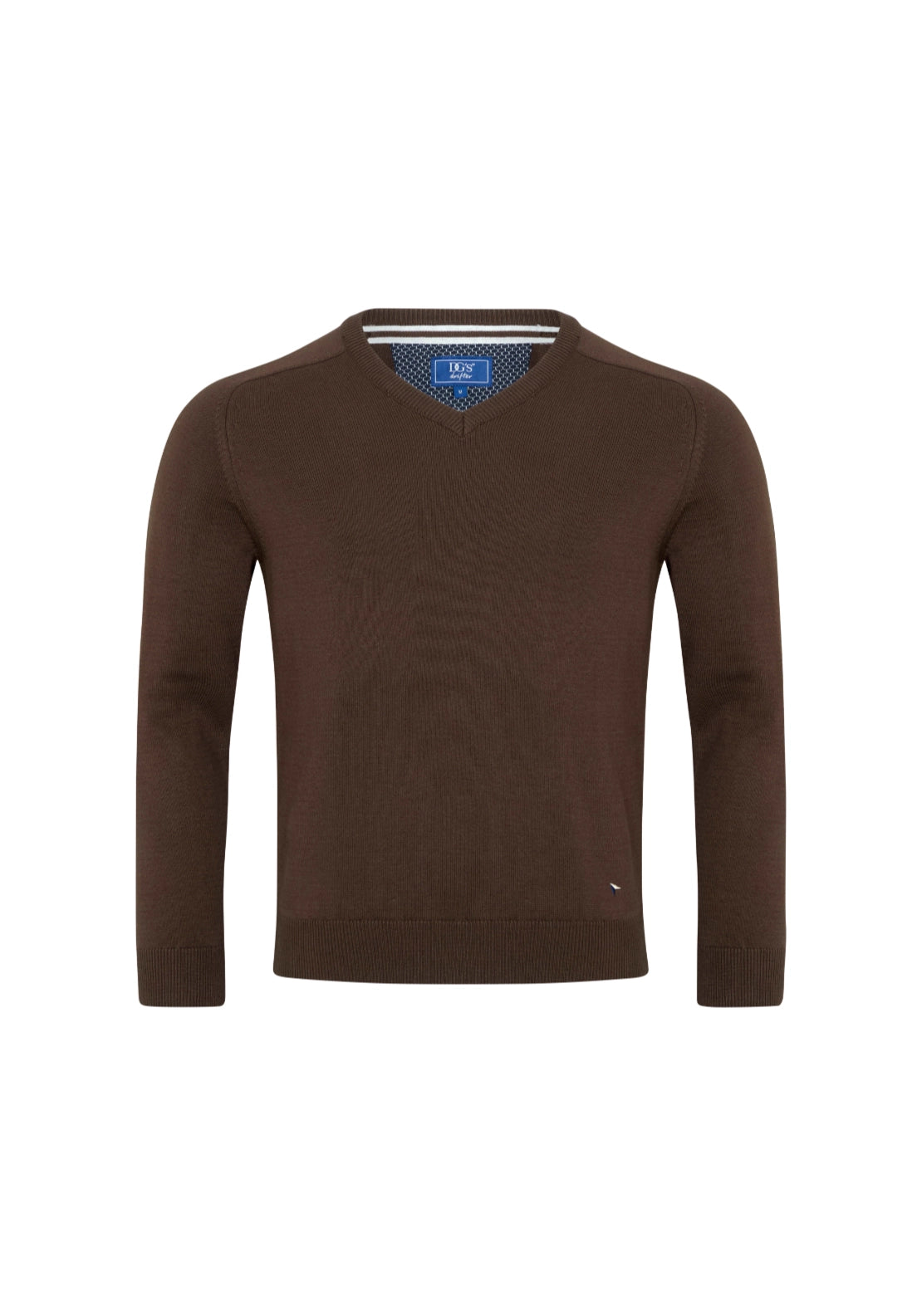 V Neck Cotton Knit Sweater - Brown