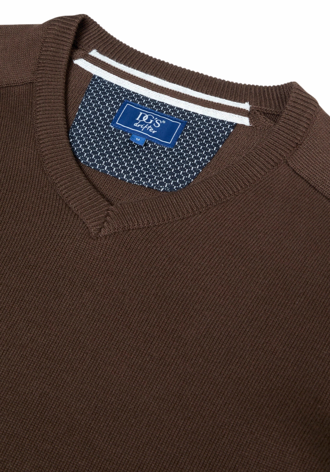 V Neck Cotton Knit Sweater - Brown