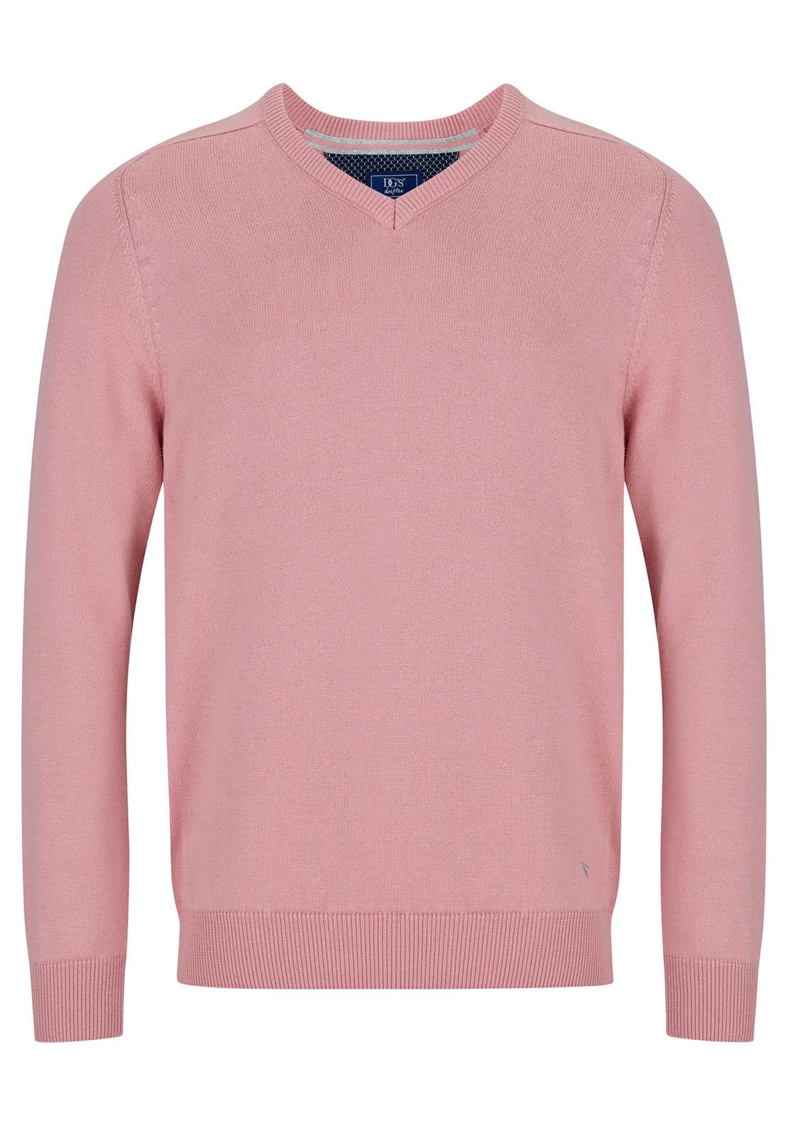 Drifter V Neck Cotton Knitwear - Pink 1 Shaws Department Stores