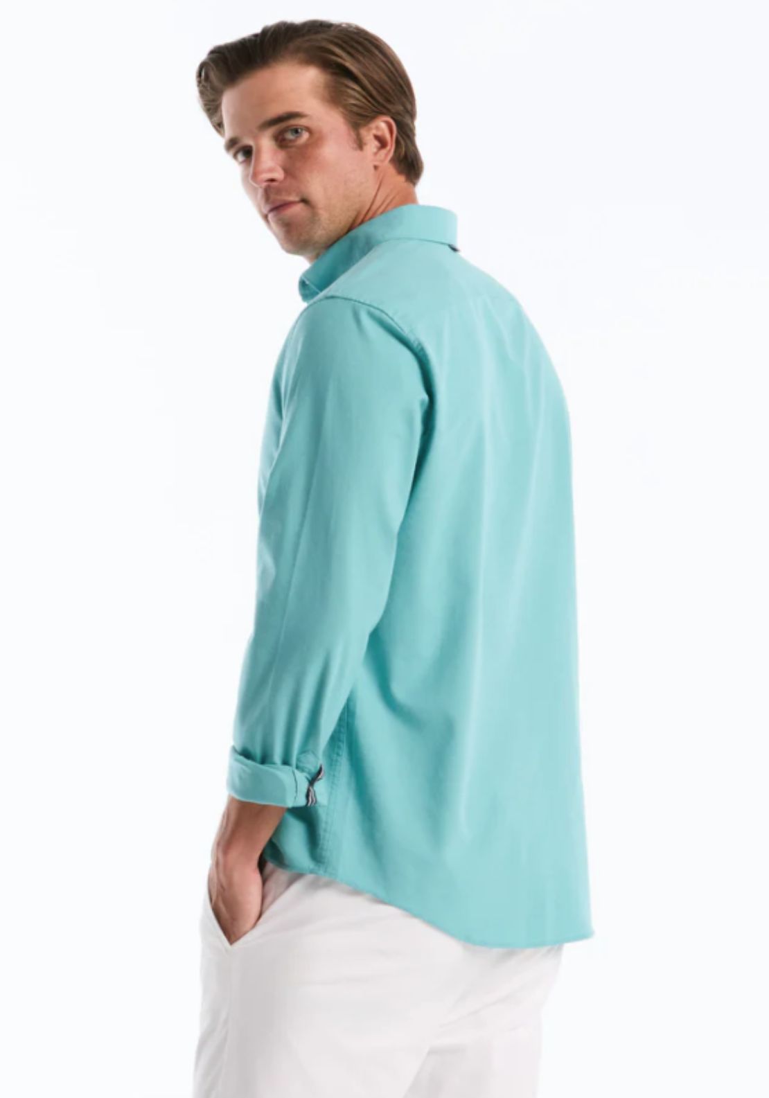 Penguin Long Sleeve Oxford Shirt - 428 Aquarelle 3 Shaws Department Stores