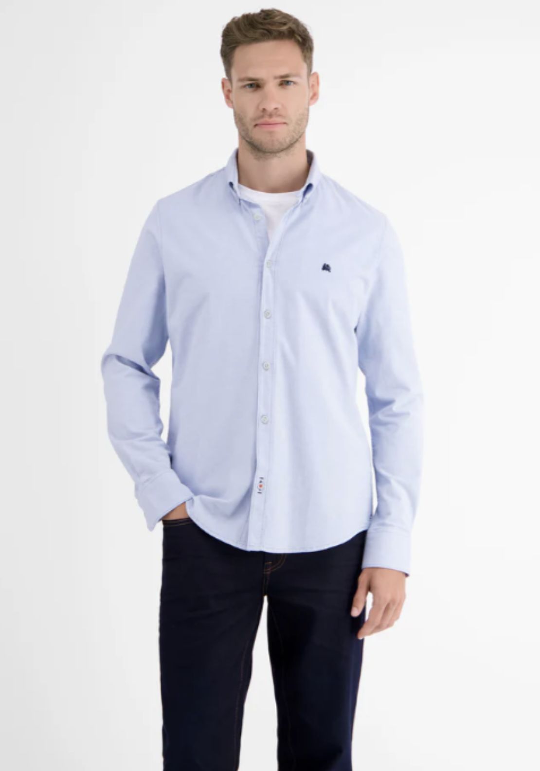 Lerros Plain Oxford Shirt - Blue 1 Shaws Department Stores