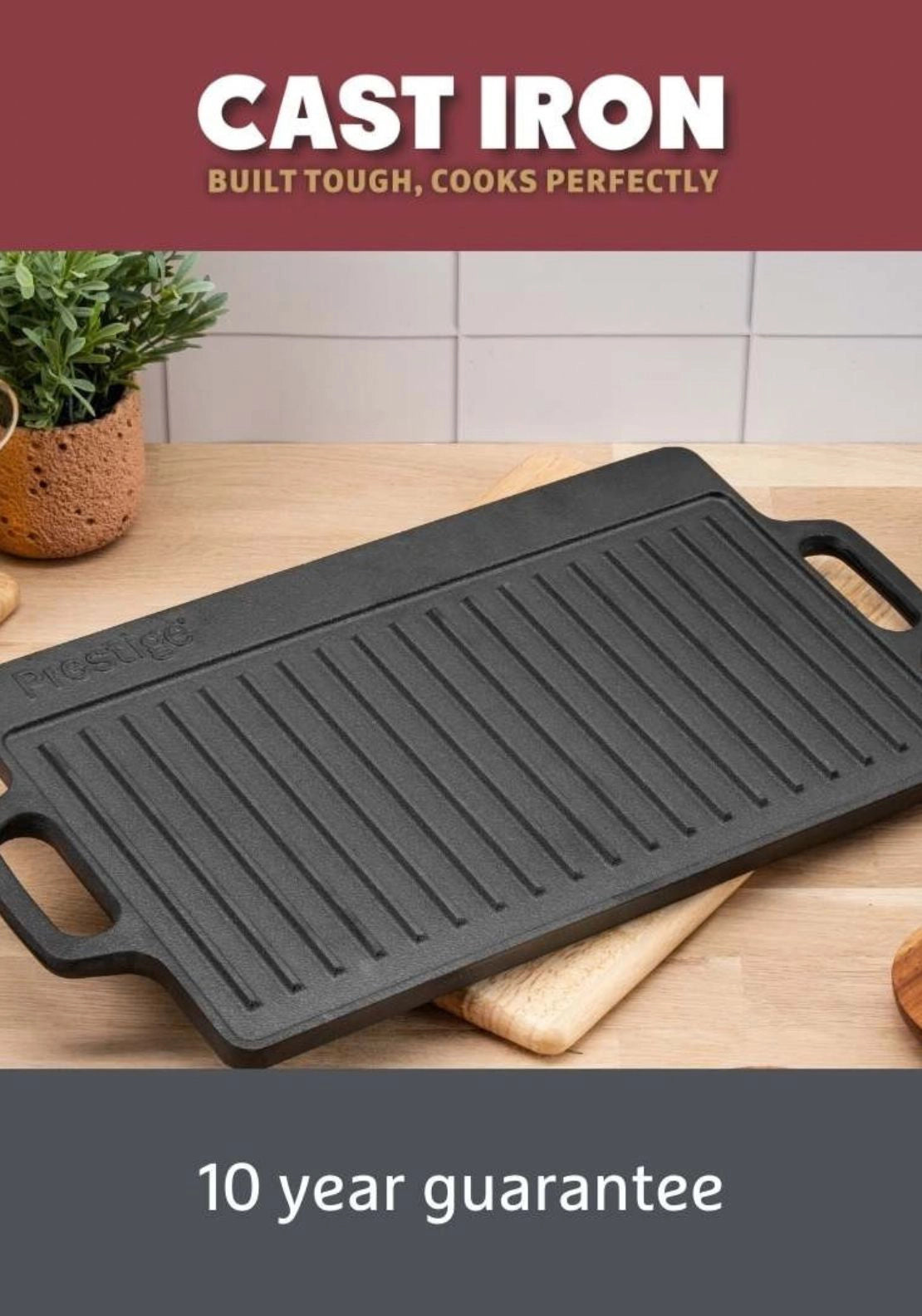 Cast Iron Double Griddle 45cm x 22.5cm - Black