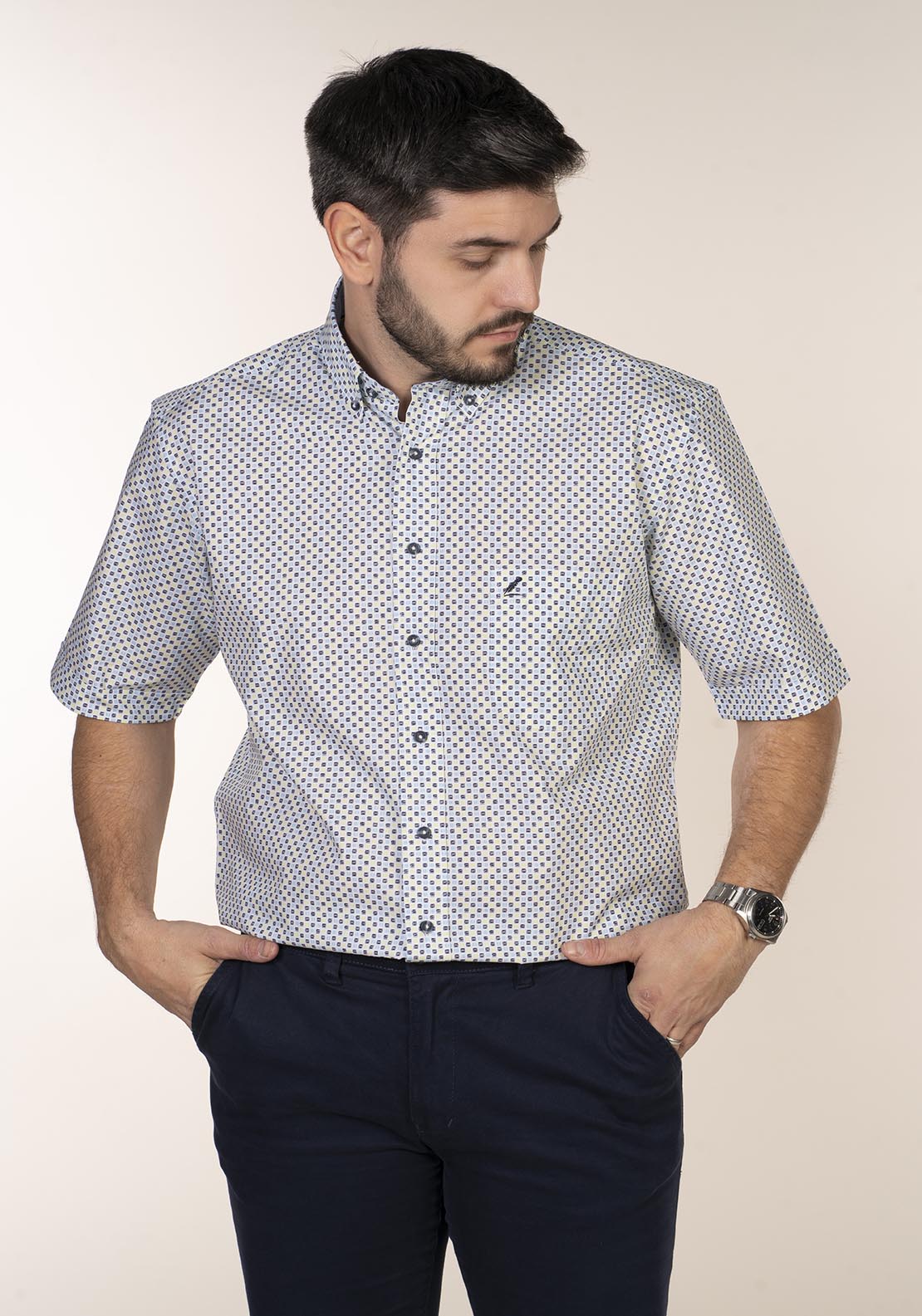 Yeats Casual Patterned Short Sleeve Shirt - Lime 2 Shaws Department Stores
