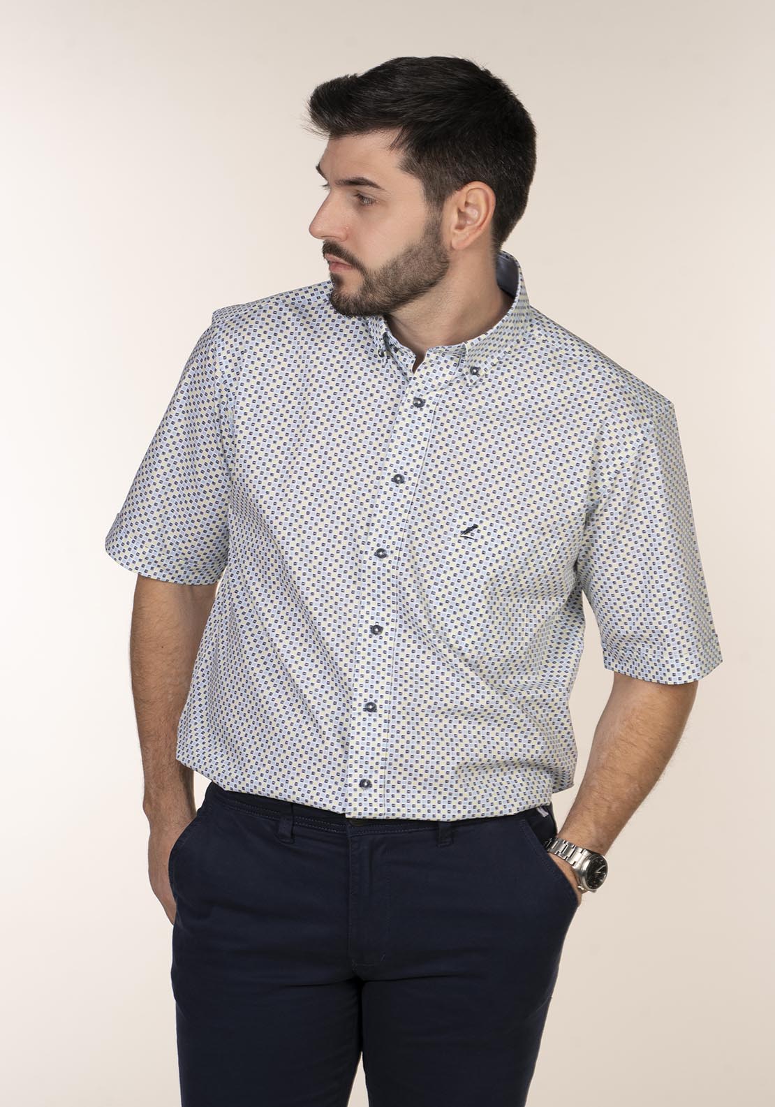 Yeats Casual Patterned Short Sleeve Shirt - Lime 4 Shaws Department Stores