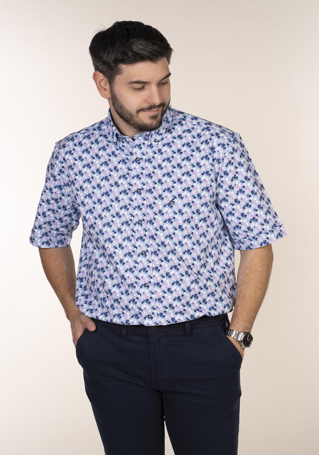 Yeats Casual Patterned Short Sleeve Shirt - Pink 3 Shaws Department Stores