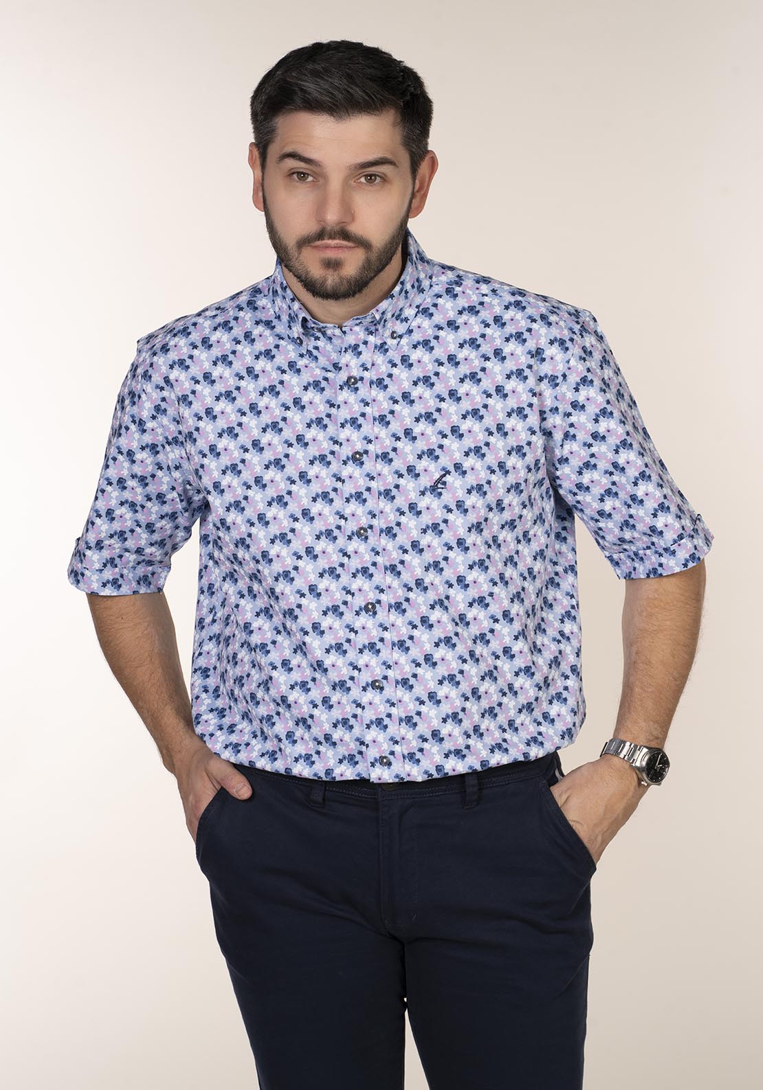 Yeats Casual Patterned Short Sleeve Shirt - Pink 1 Shaws Department Stores