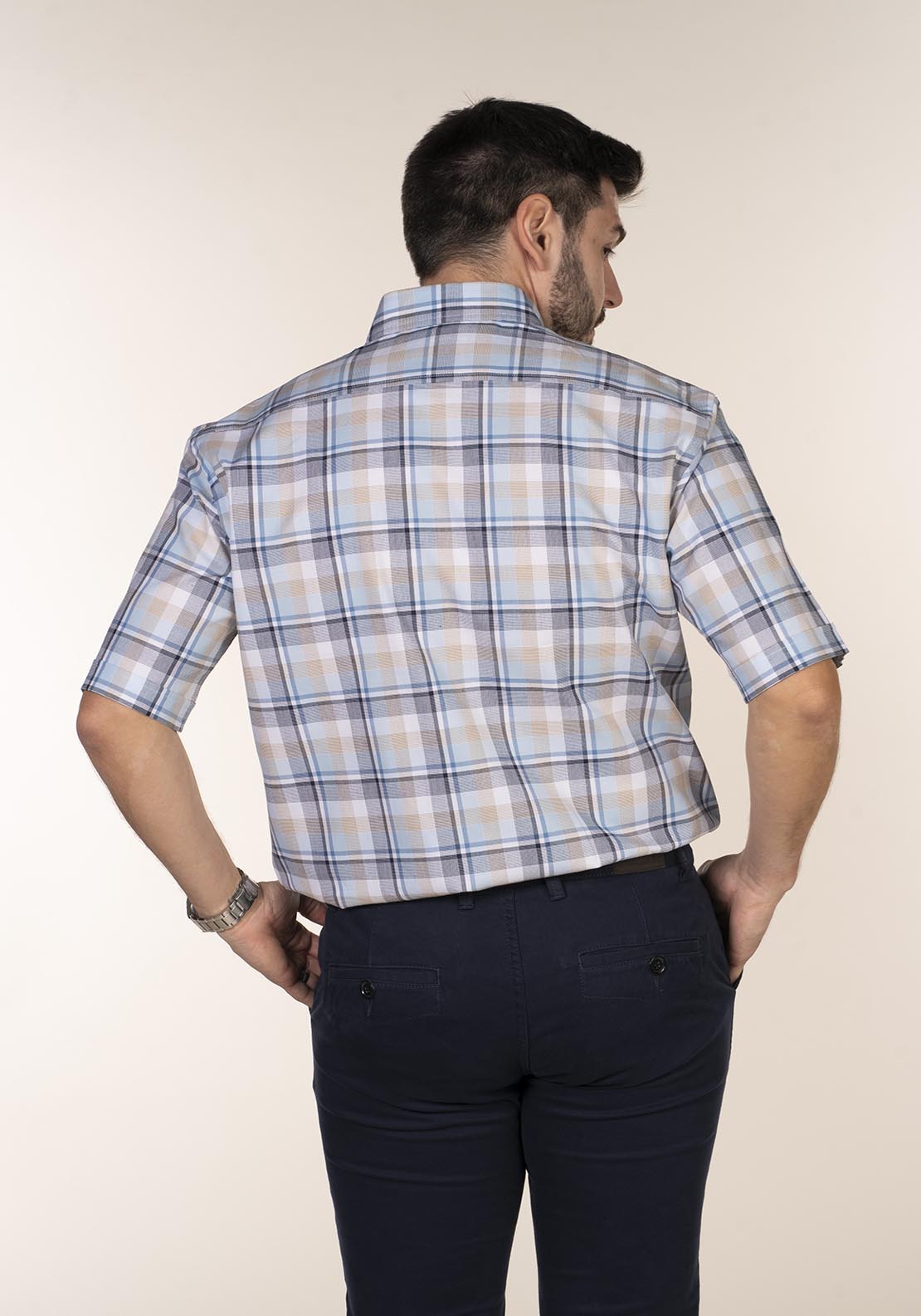Yeats Casual Check Short Sleeve Shirt - Blue 3 Shaws Department Stores