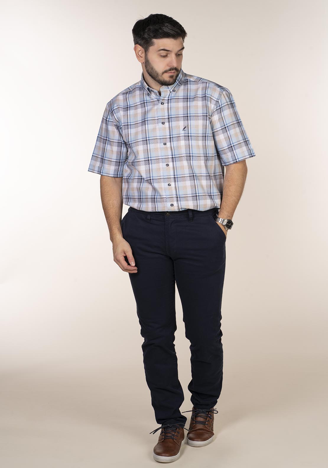 Yeats Casual Check Short Sleeve Shirt - Blue 1 Shaws Department Stores