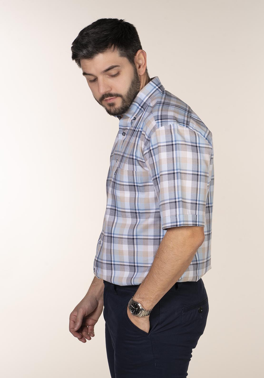 Yeats Casual Check Short Sleeve Shirt - Blue 5 Shaws Department Stores