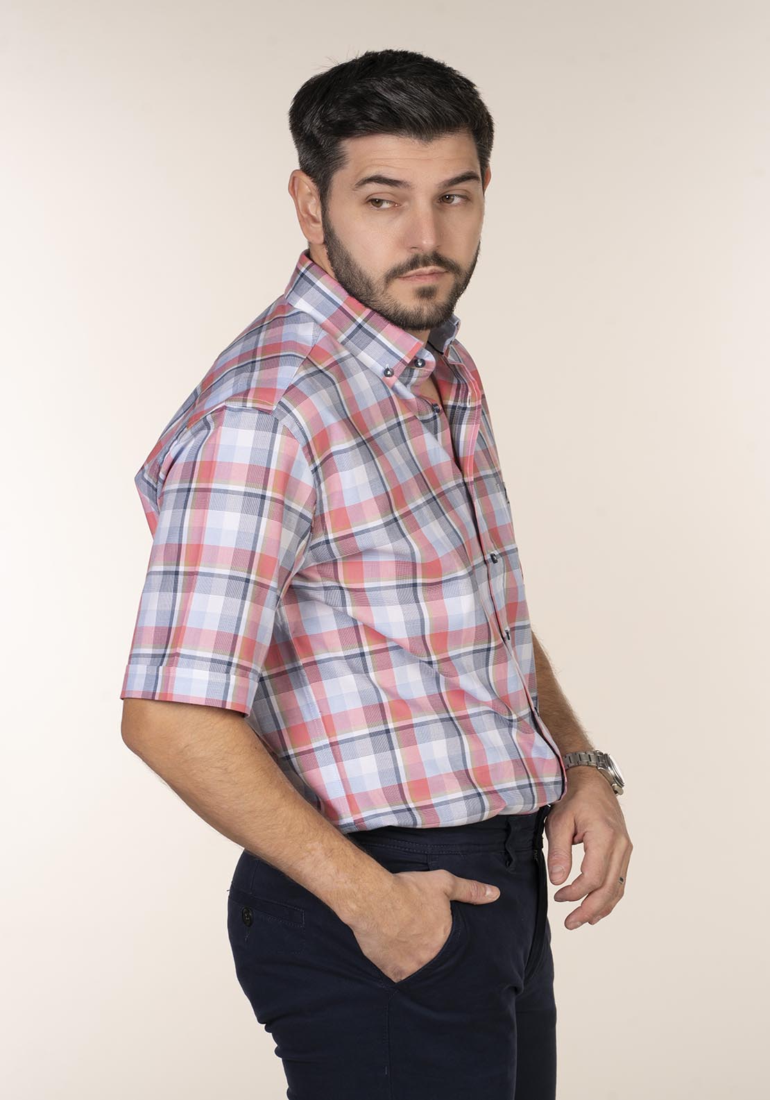 Yeats Casual Check Short Sleeve Shirt - Pink 5 Shaws Department Stores