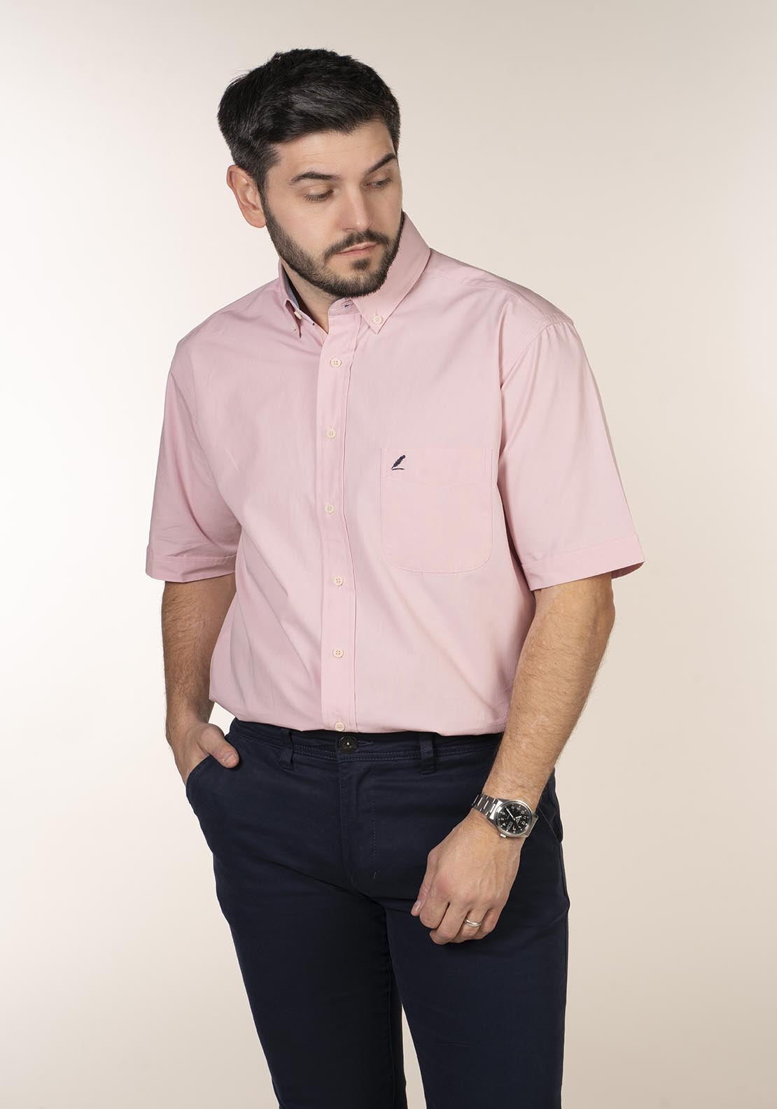 Yeats Casual Plain Short Sleeve Shirt - Pink 4 Shaws Department Stores