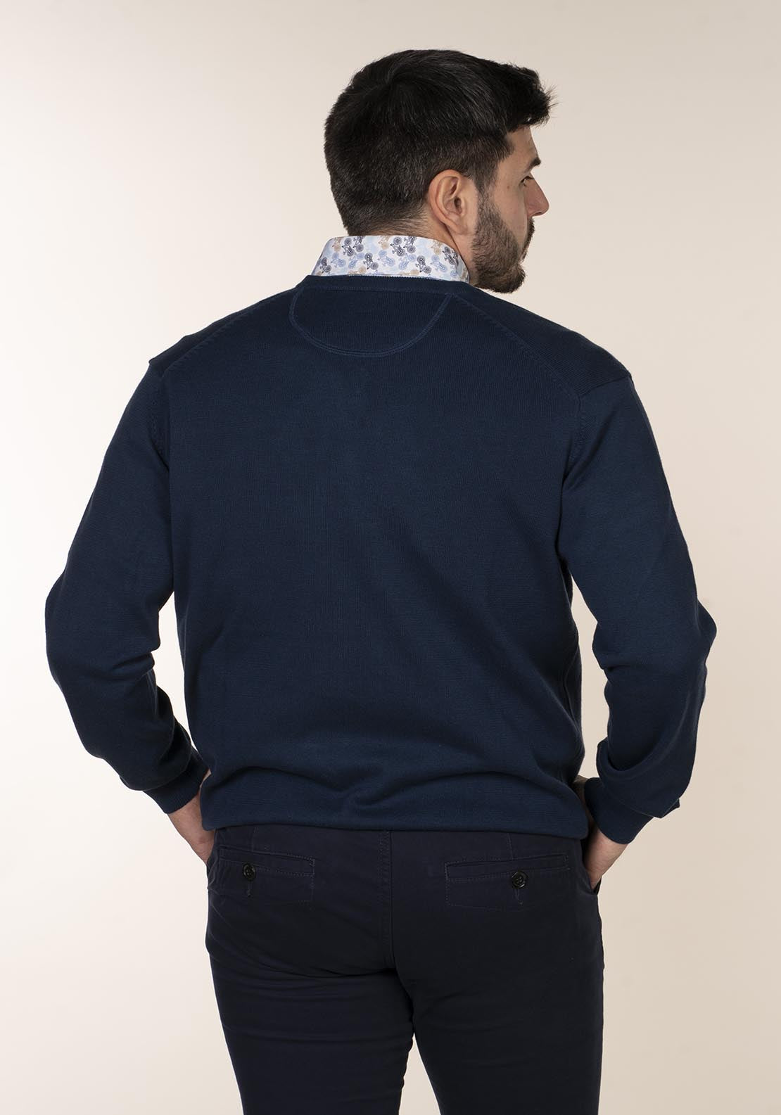 Yeats Plain Cotton V Neck Sweaters - Blue 3 Shaws Department Stores