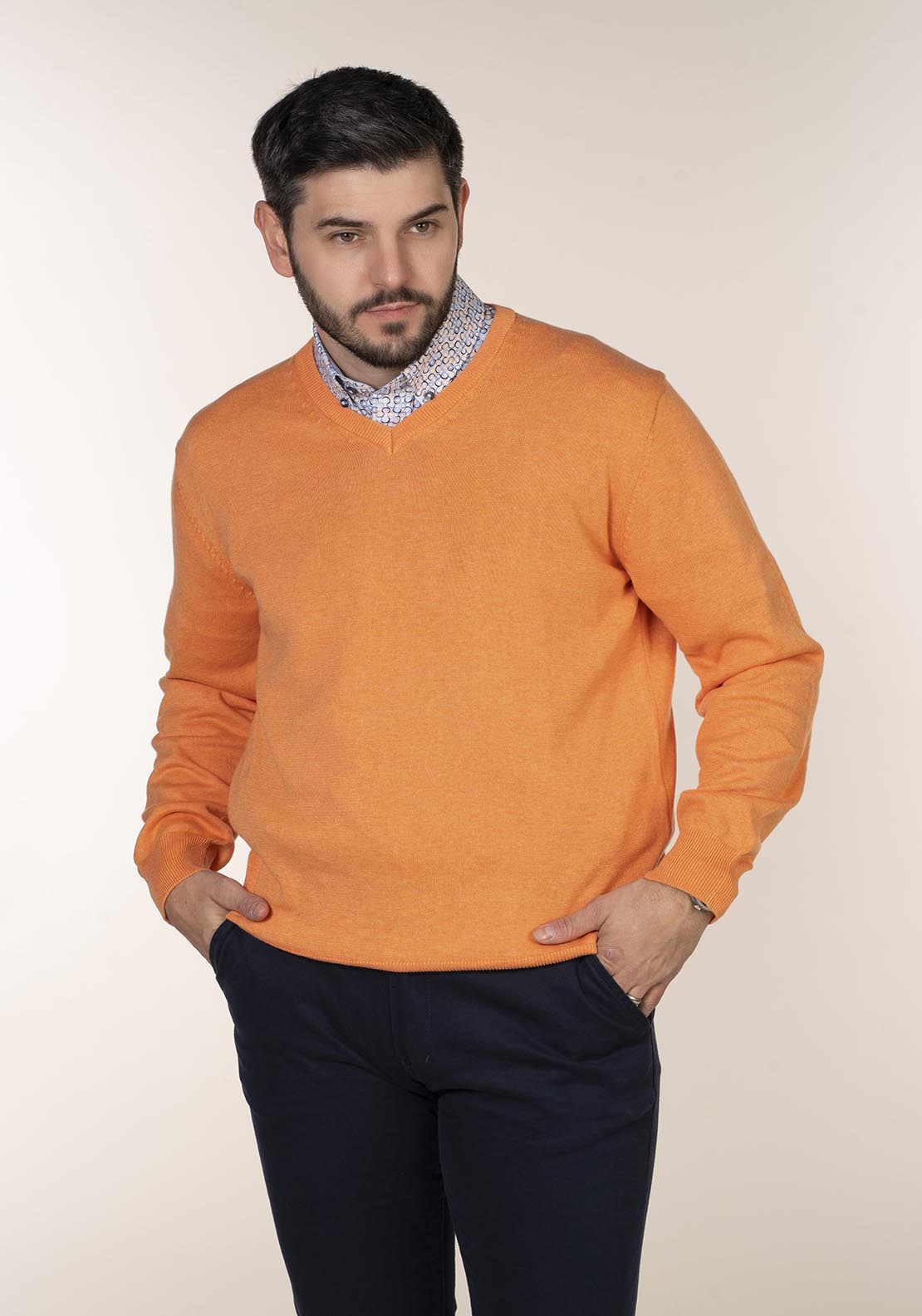 Yeats Plain Cotton V Neck Sweaters Orange 2 Shaws Department Stores