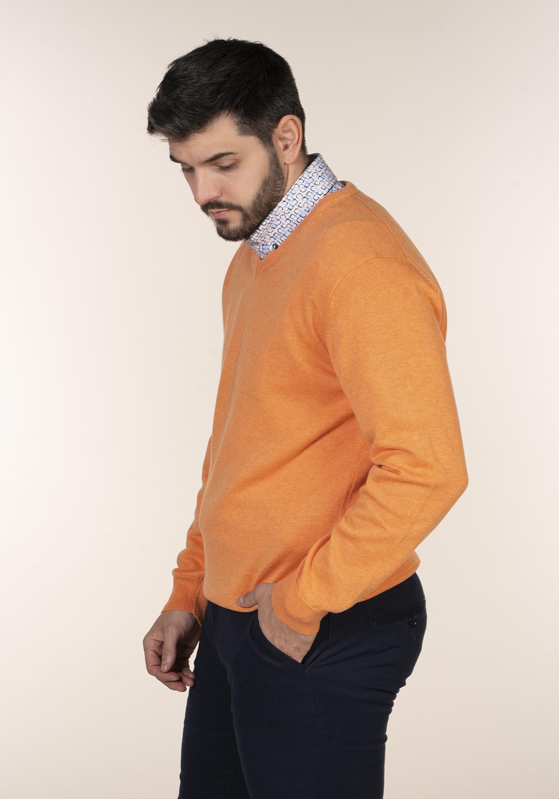 Yeats Plain Cotton V Neck Sweaters Orange 5 Shaws Department Stores