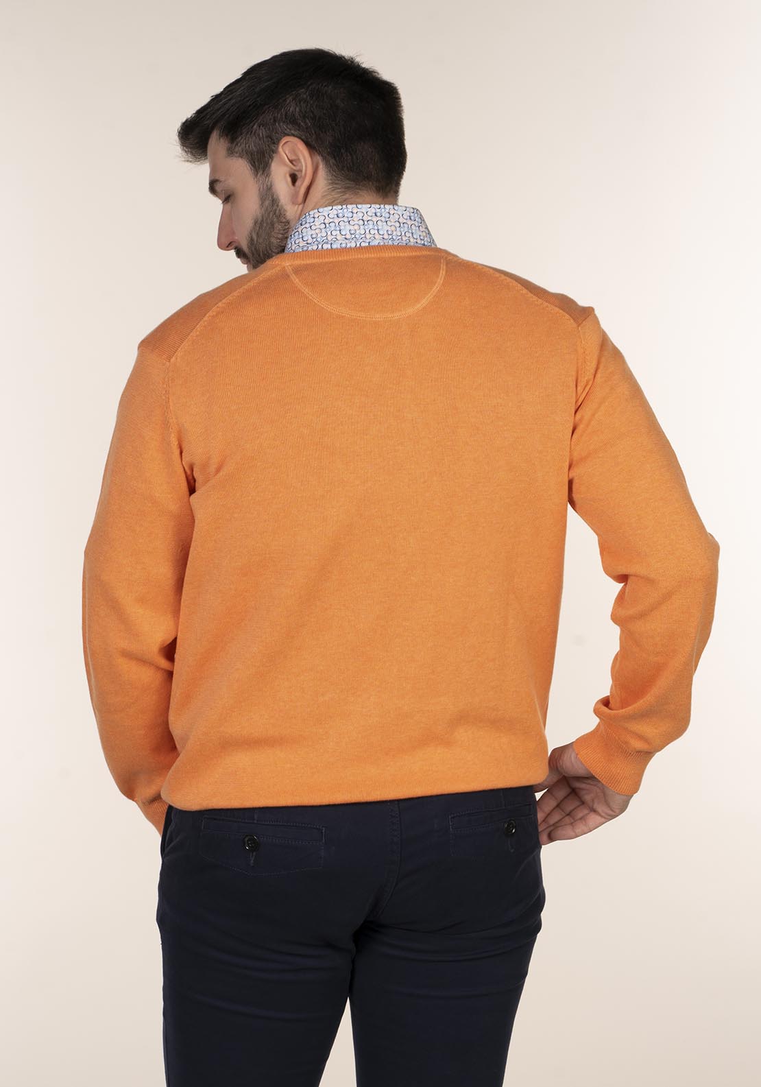 Yeats Plain Cotton V Neck Sweaters Orange 4 Shaws Department Stores