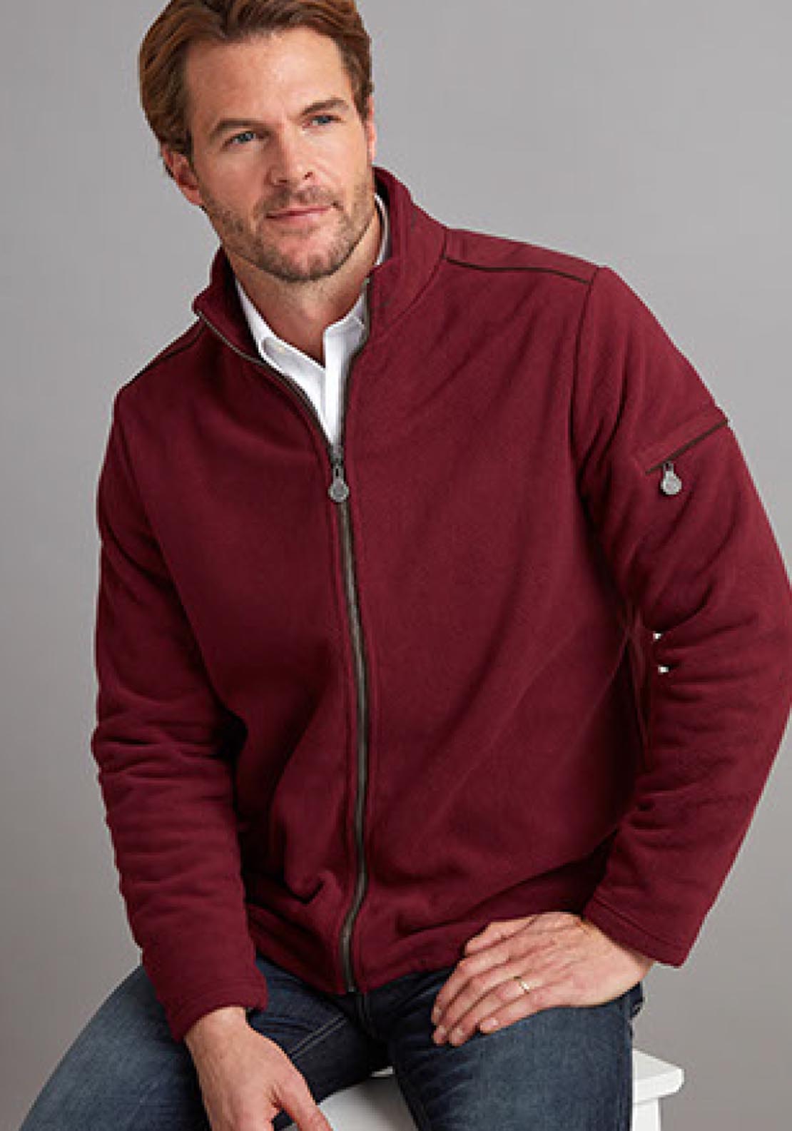 Vedoneire Fleece Full Zip with Contrast Shoulders - Red 1 Shaws Department Stores