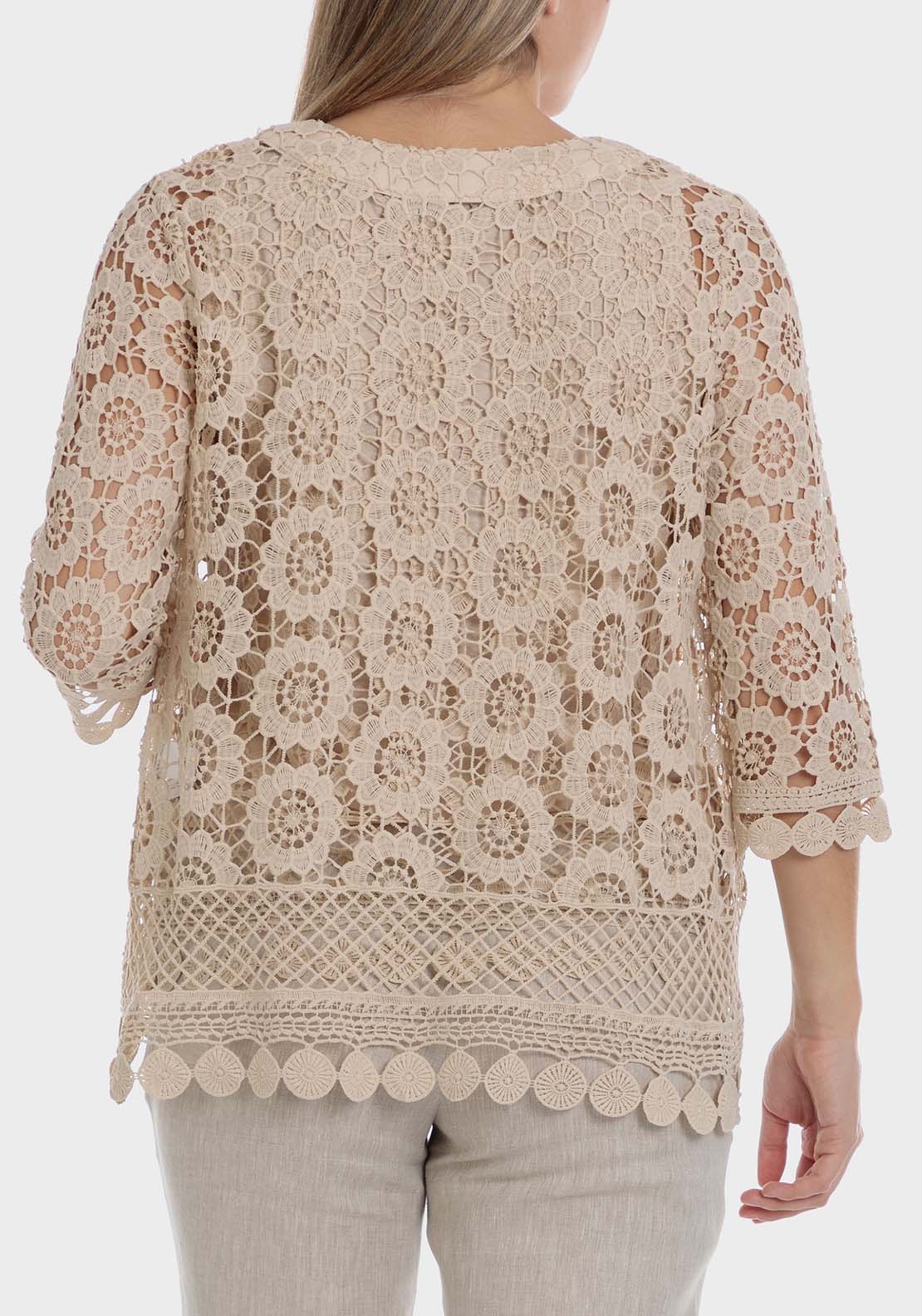 Punt Roma Crochet Jacket - Beige 3 Shaws Department Stores