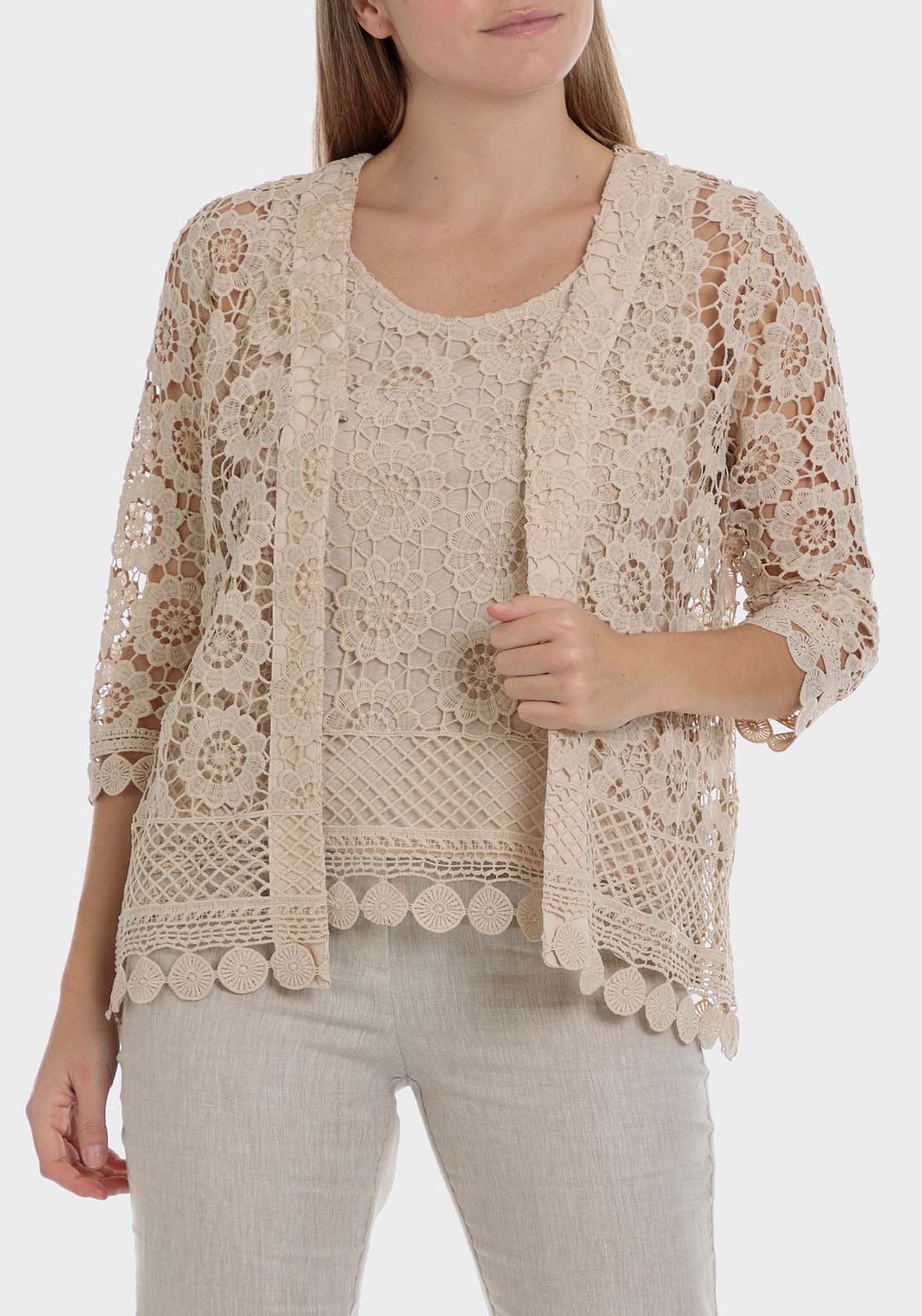 Punt Roma Crochet Jacket - Beige 2 Shaws Department Stores
