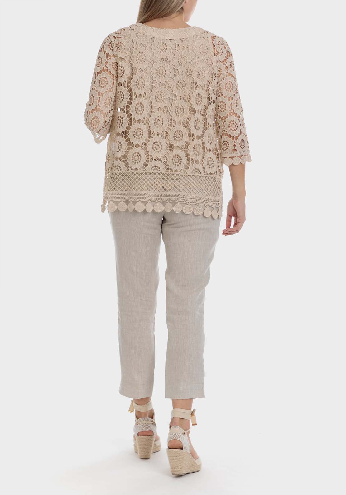 Punt Roma Crochet Jacket - Beige 5 Shaws Department Stores