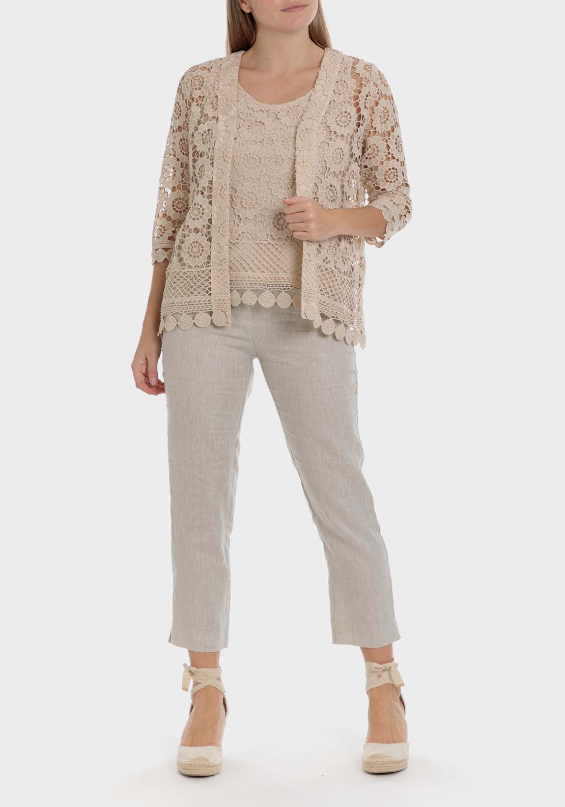Punt Roma Crochet Jacket - Beige 4 Shaws Department Stores