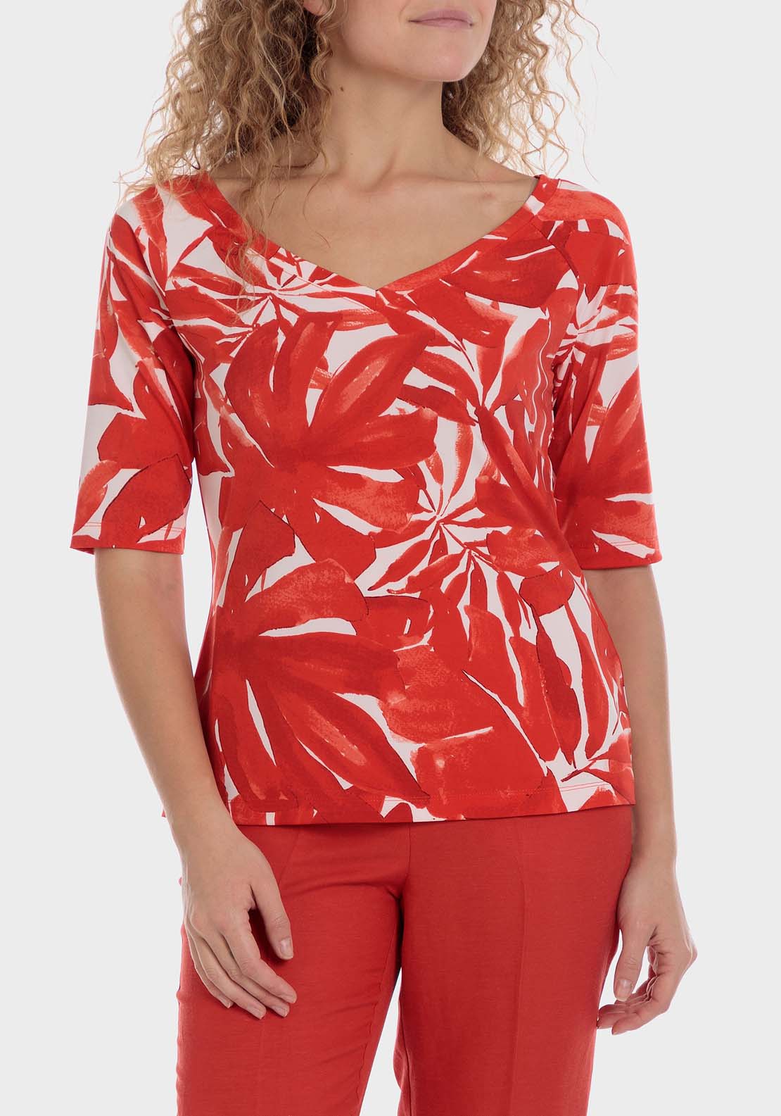 Punt Roma Tropical Print T-Shirt - Red 1 Shaws Department Stores