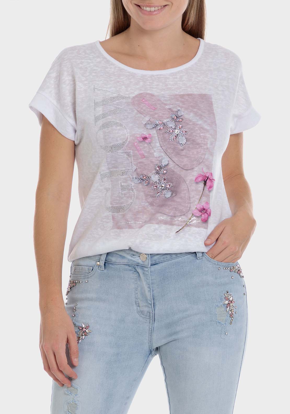 Punt Roma Printed T-Shirt With Gemstones 1 Shaws Department Stores