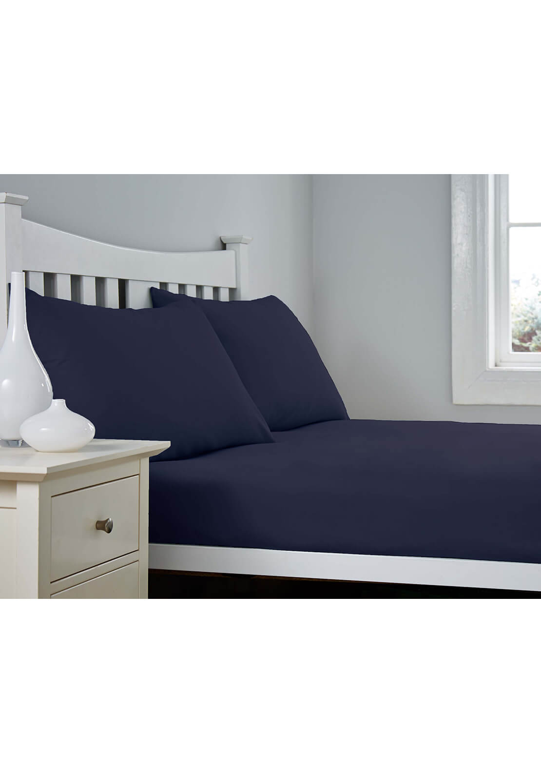 The Home Collection 300 Thread Count Fitted Sheet - Navy 1 Shaws Department Stores