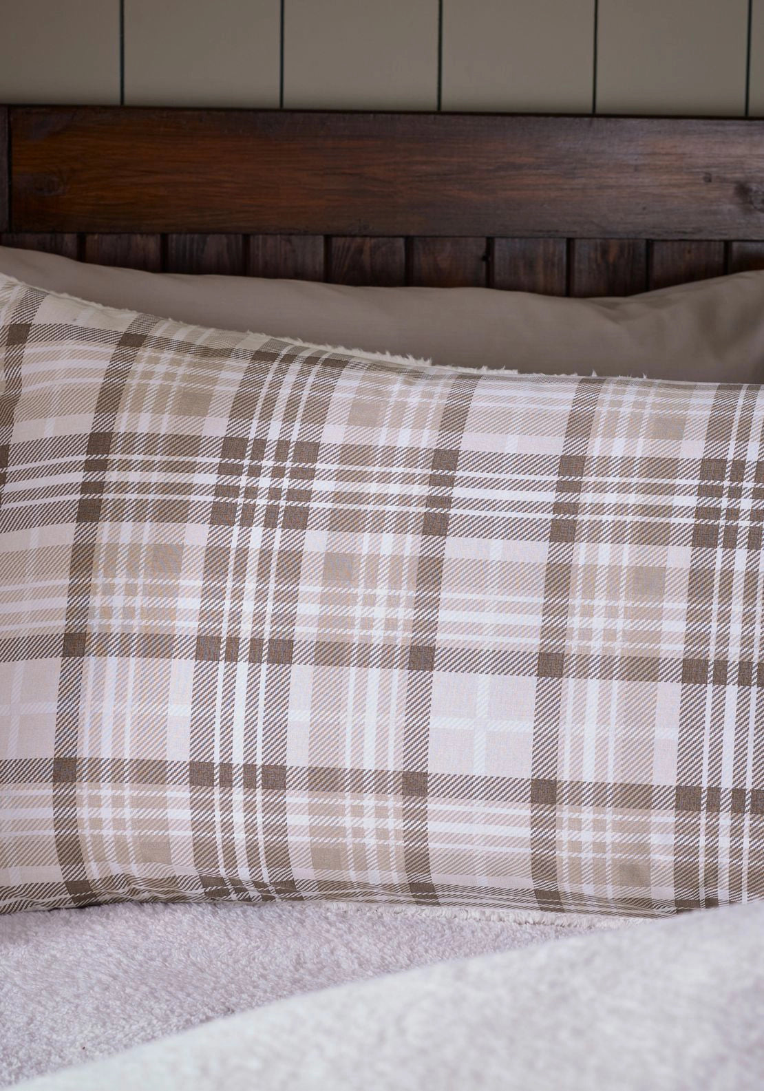 Cosy Sherpa Check Duvet Cover Set Natural - Beige