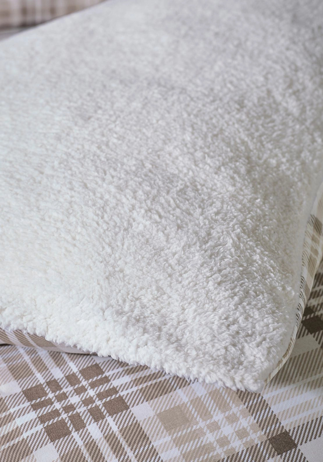 Cosy Sherpa Check Duvet Cover Set Natural - Beige