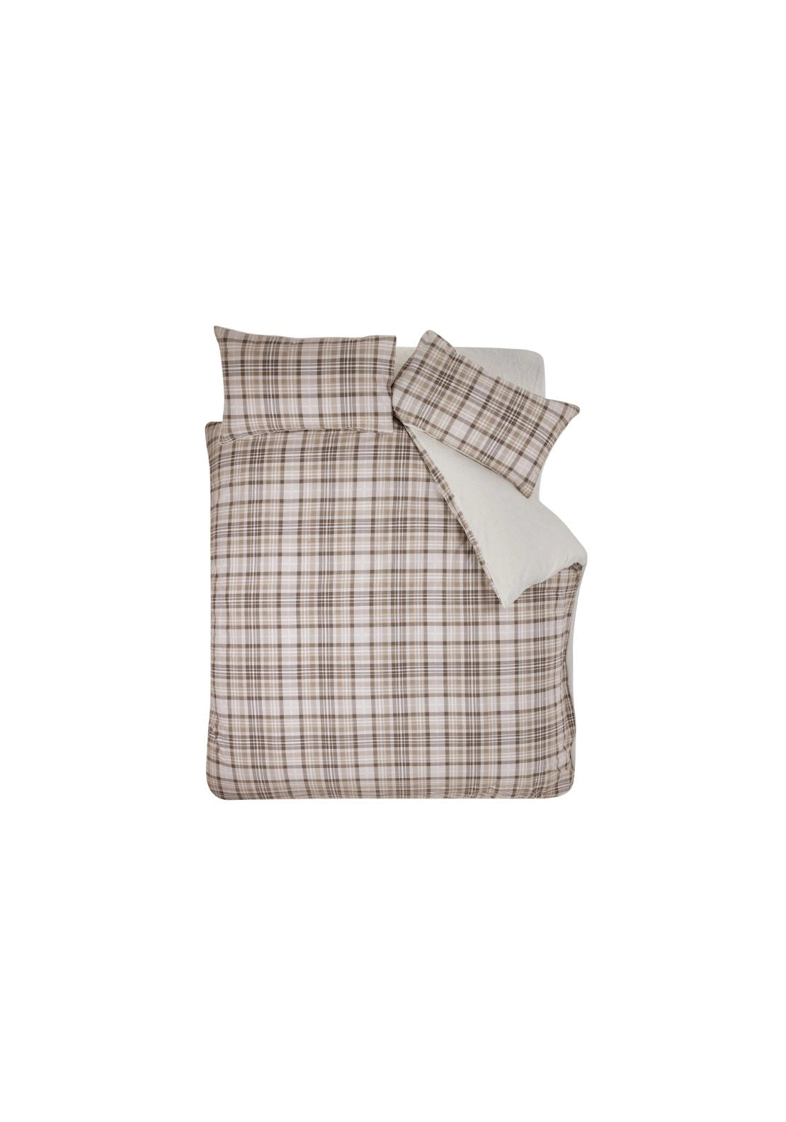 Cosy Sherpa Check Duvet Cover Set Natural - Beige