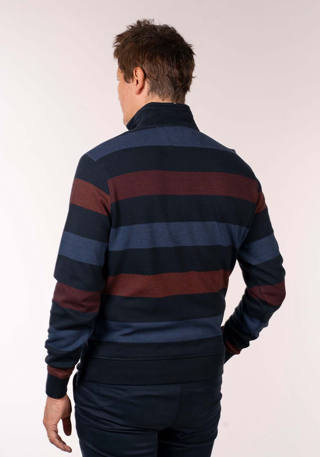 Yeats 1/4 Zip Stripe Sweater - Blue 4 Shaws Department Stores