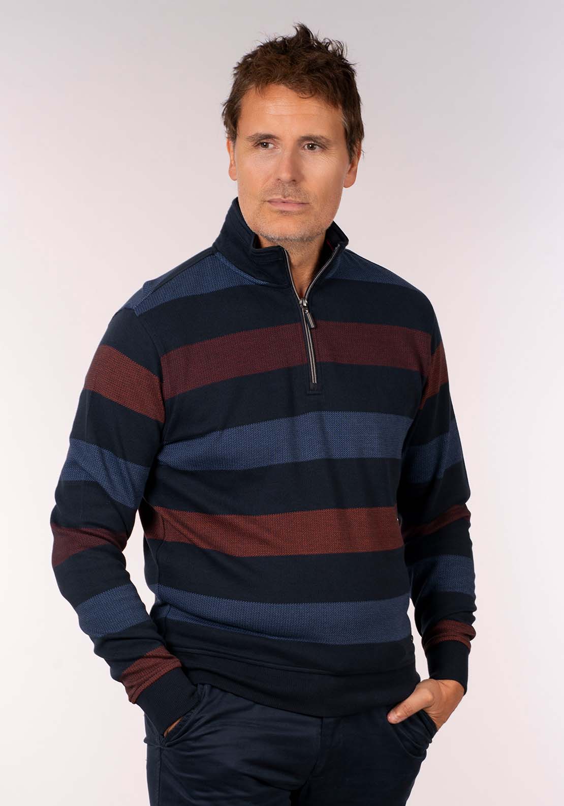 Yeats 1/4 Zip Stripe Sweater - Blue 1 Shaws Department Stores