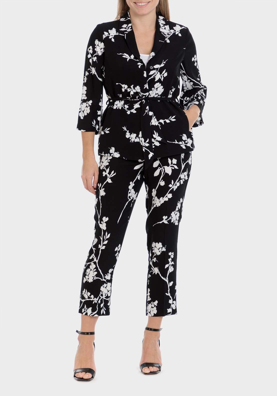 Punt Roma Floral Print Trousers - Black 4 Shaws Department Stores