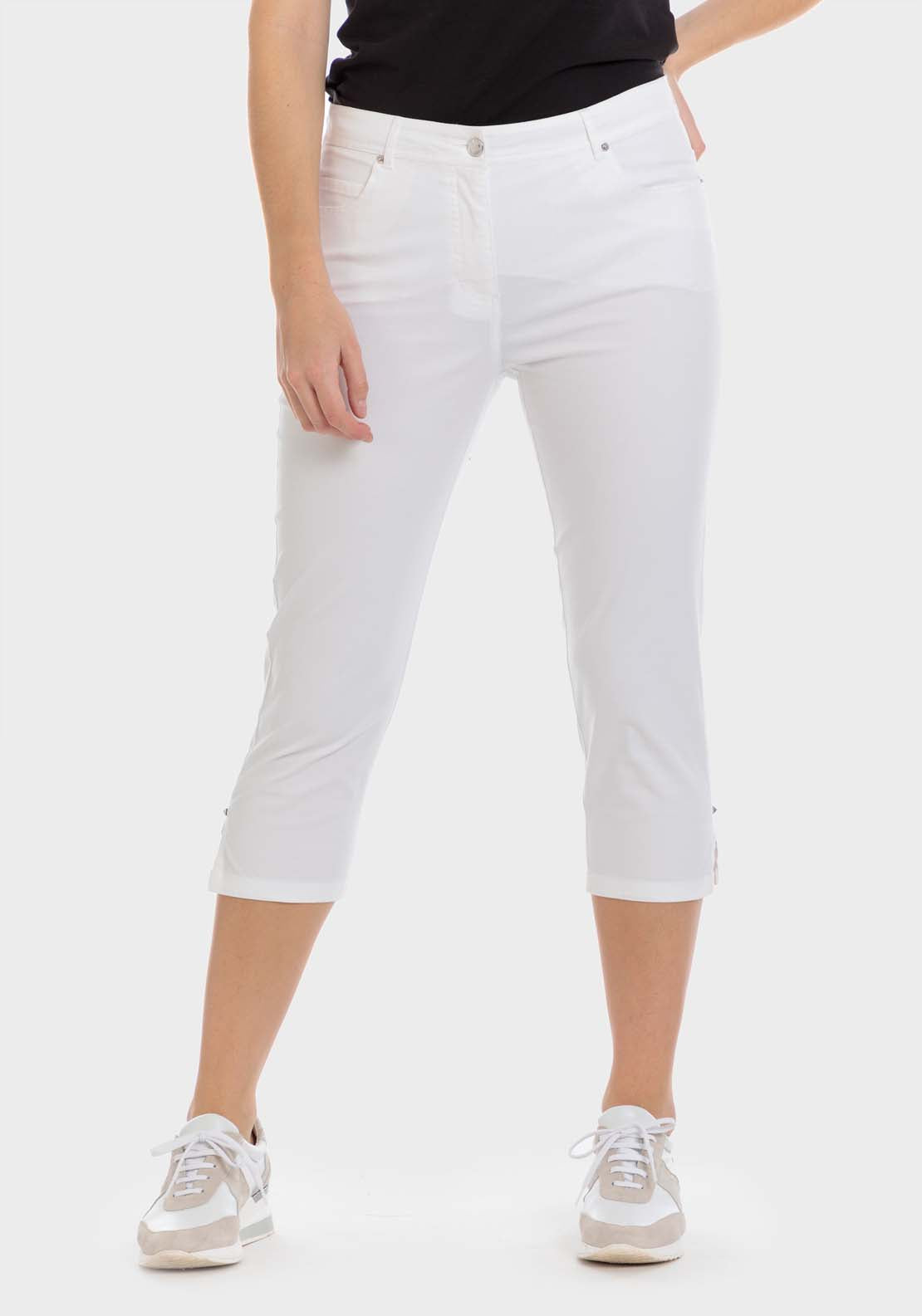 Punt Roma Cotton Crop Trousers - White 1 Shaws Department Stores