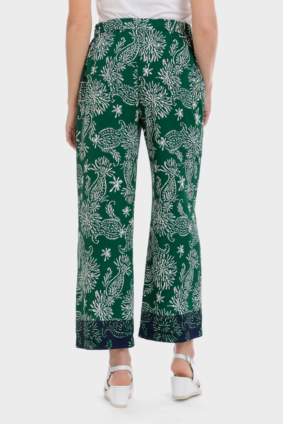 Punt Roma Cashmere Print Trousers - Green 2 Shaws Department Stores