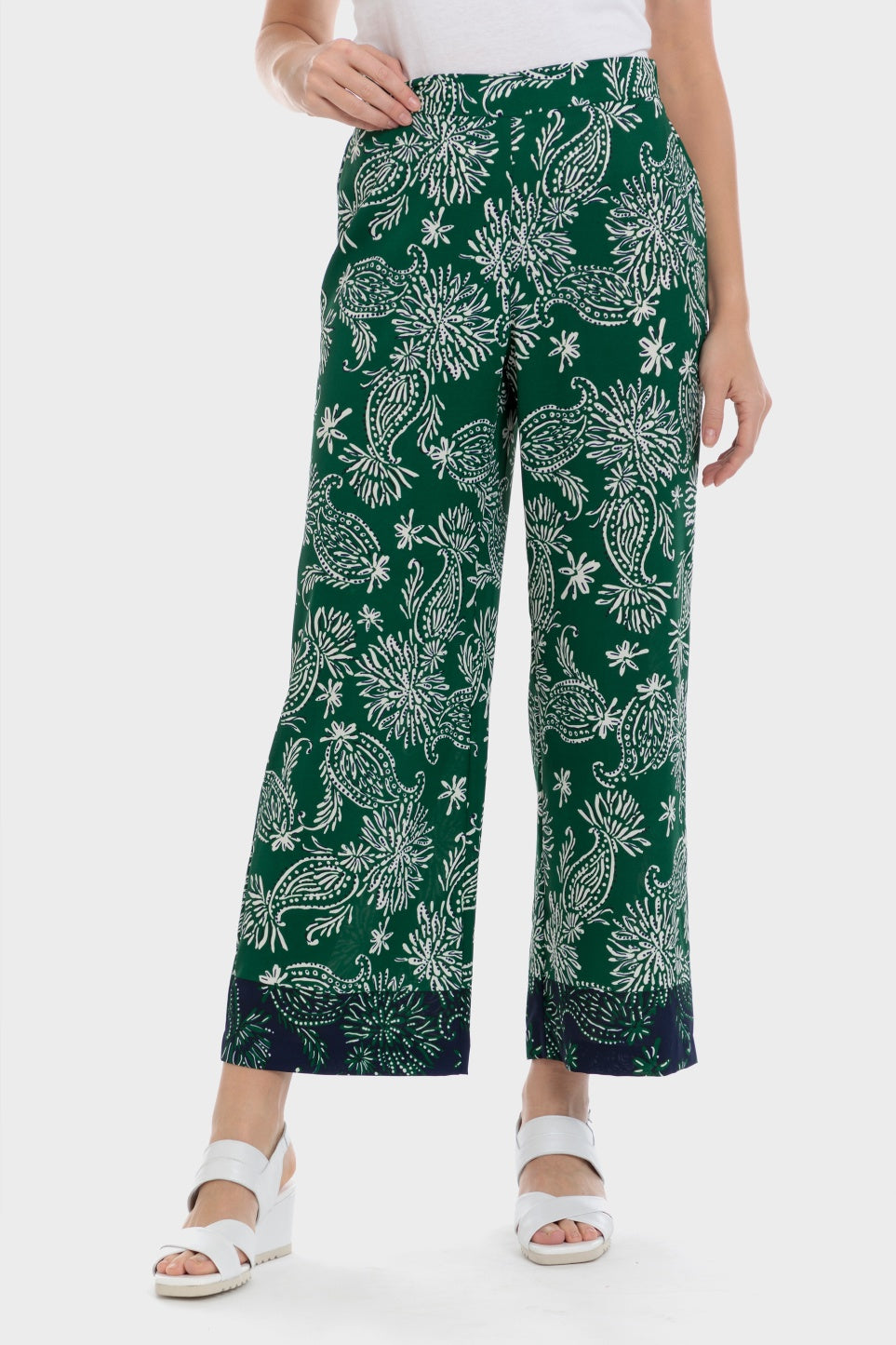 Punt Roma Cashmere Print Trousers - Green 1 Shaws Department Stores