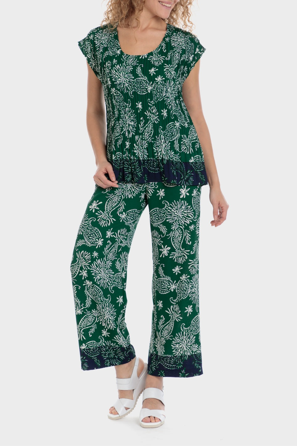 Punt Roma Cashmere Print Trousers - Green 3 Shaws Department Stores