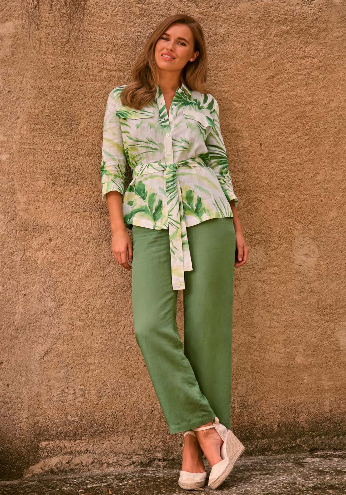 Punt Roma Linen Trousers - Green 1 Shaws Department Stores