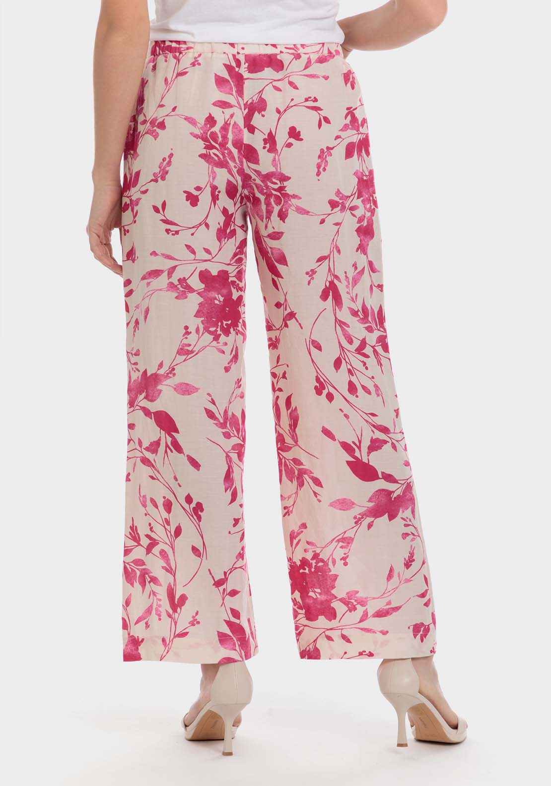 Punt Roma Printed Linen Trouser - Pink 3 Shaws Department Stores