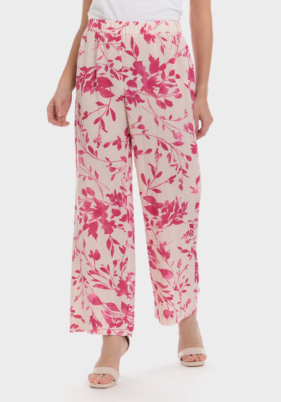 Punt Roma Printed Linen Trouser - Pink 2 Shaws Department Stores
